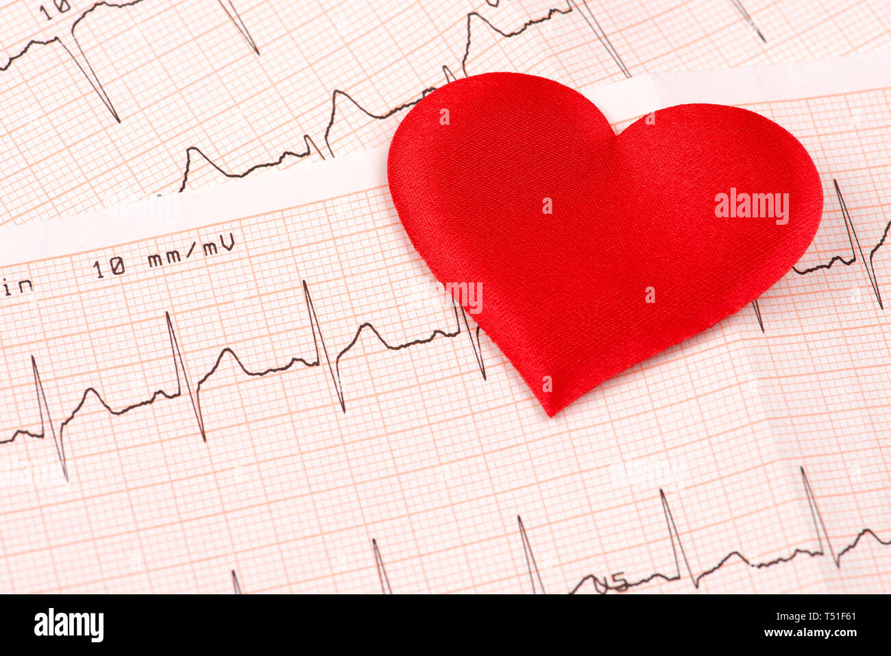 Cardiogram chart with red heart Stock Photo