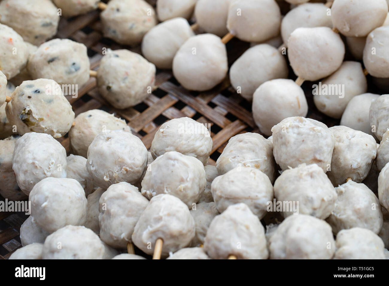 Boiled Ball With Sticks Thai Style Food Street Fast Food In Thailand Close Up Stock Photo Alamy