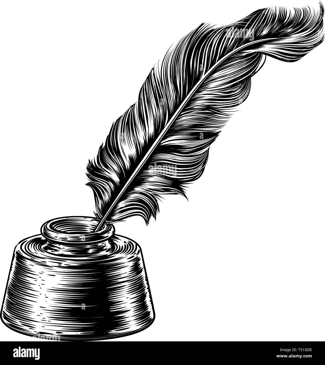 Black and white illustration of quill pen For sale as Framed Prints,  Photos, Wall Art and Photo Gifts