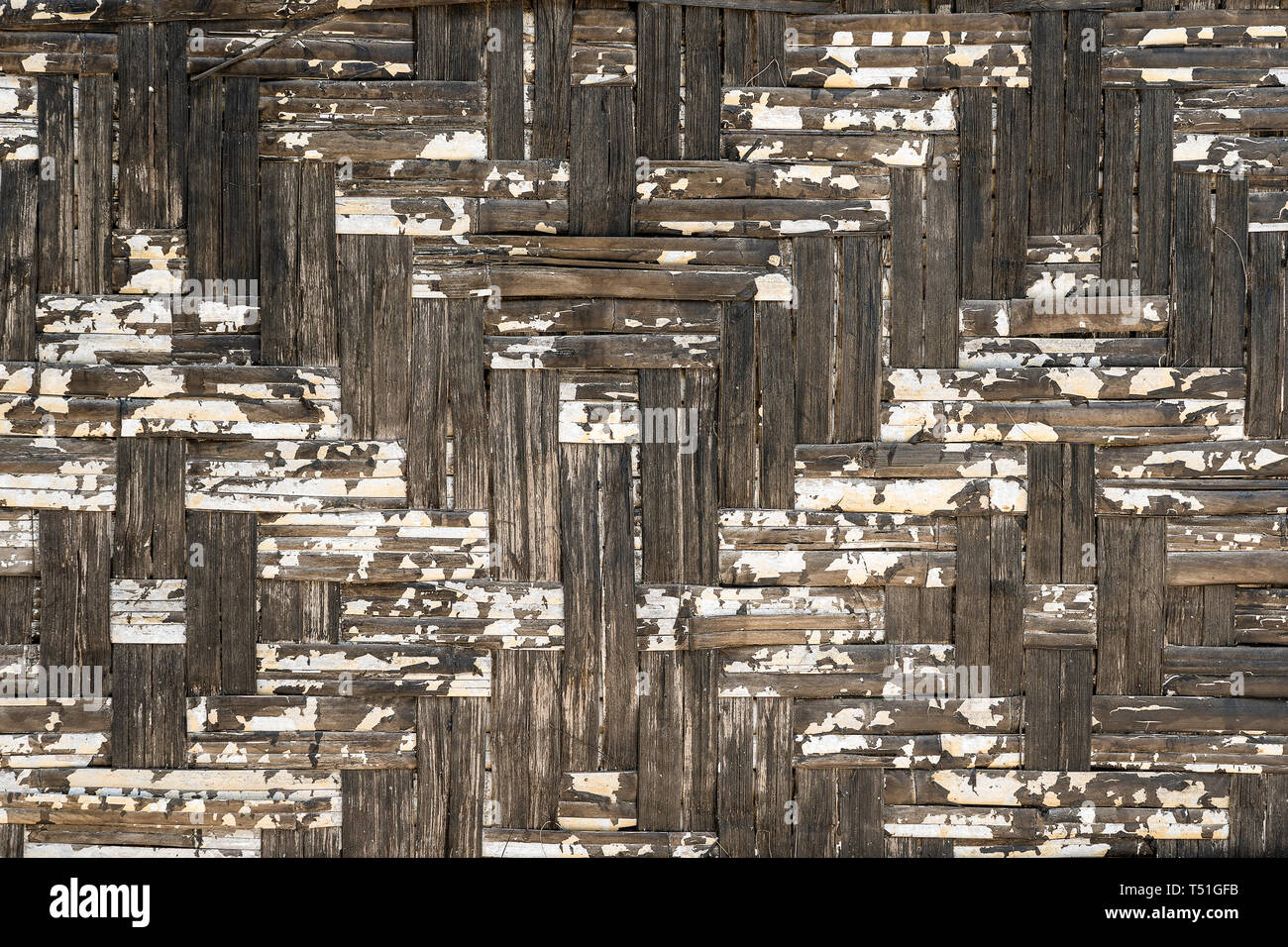 Texture background old wooden weaving mesh, close up Stock Photo