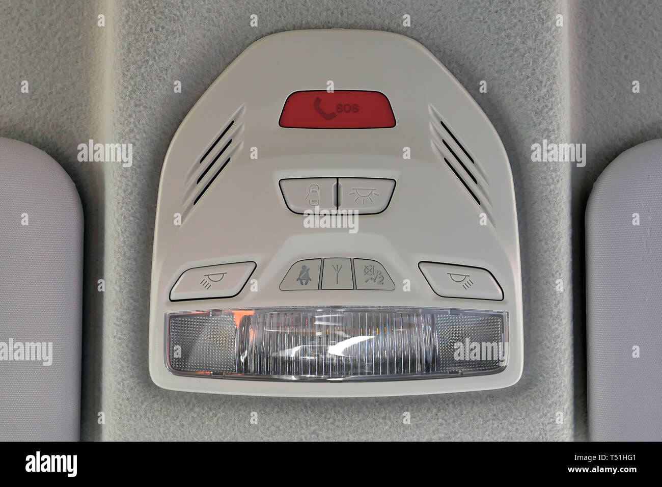 SOS button on the car panel. Luxury car interior Stock Photo