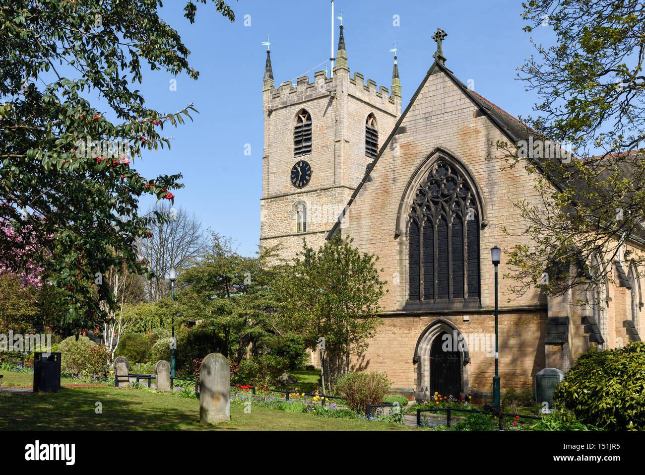 Hucknall Market and Church in Nottinghamshire,UK. Stock Photo