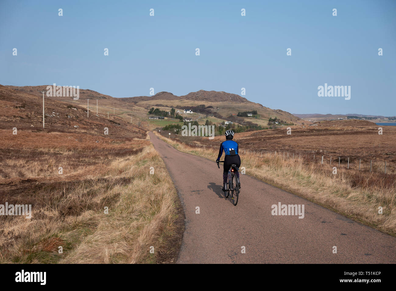 cycling from Poolewe to Cove along the shore of Loch Ewe, west coast of Scotland. Stock Photo