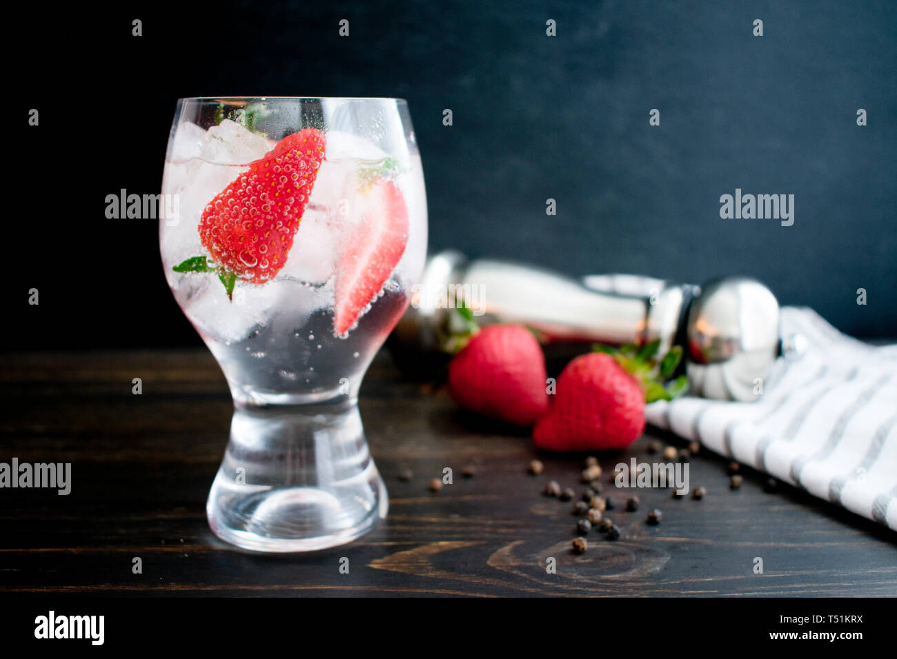 Strawberry Black Pepper Gin and Tonic Stock Photo Alamy