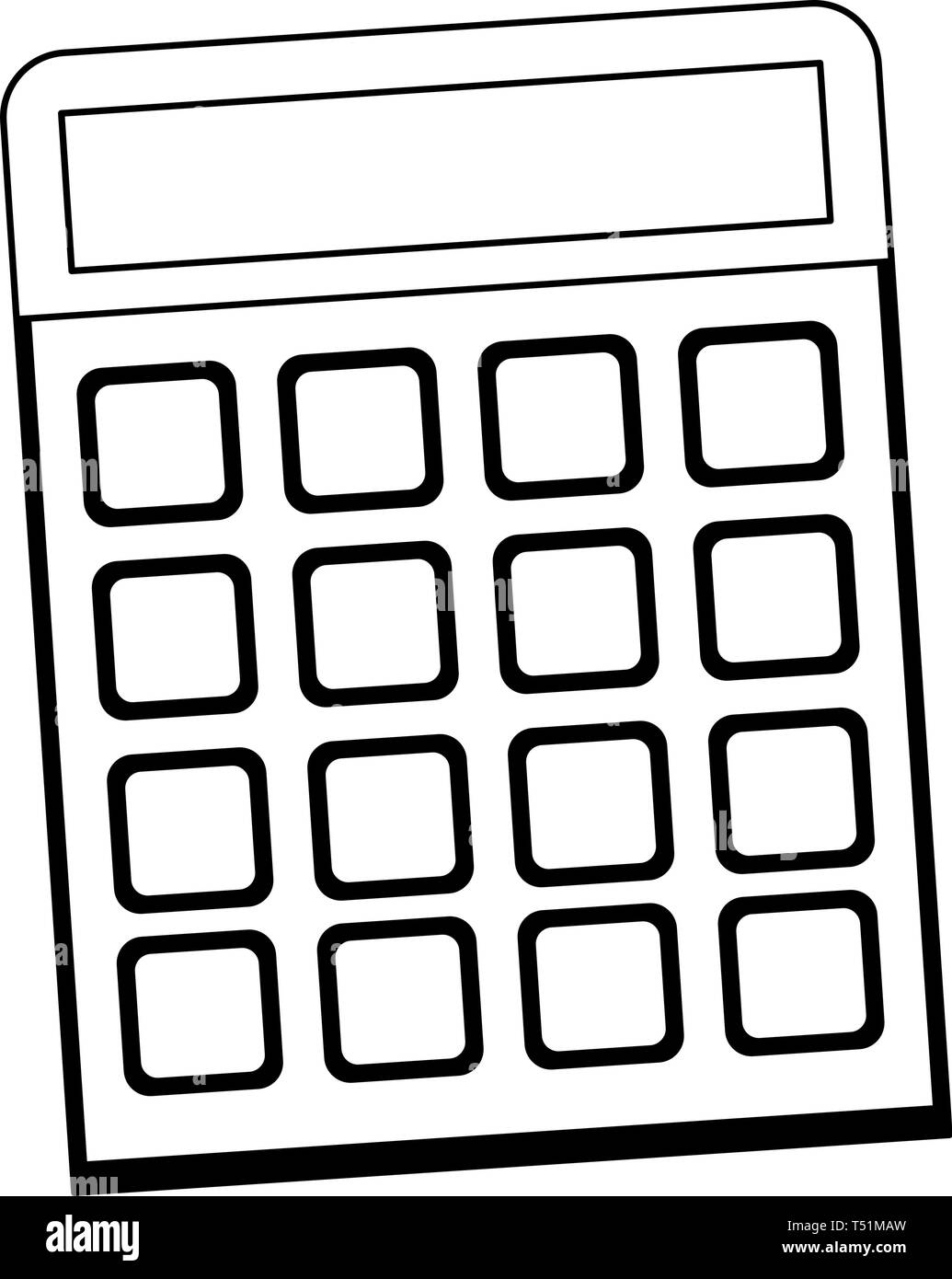 Calculator math device cartoon in black and white Stock Vector Image