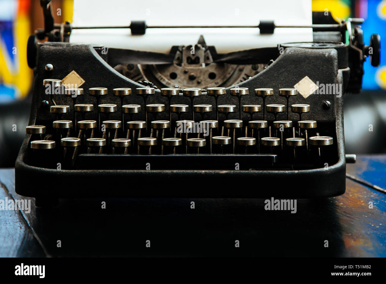 Close-up old antique manual typewriter on the table of the writer with ...