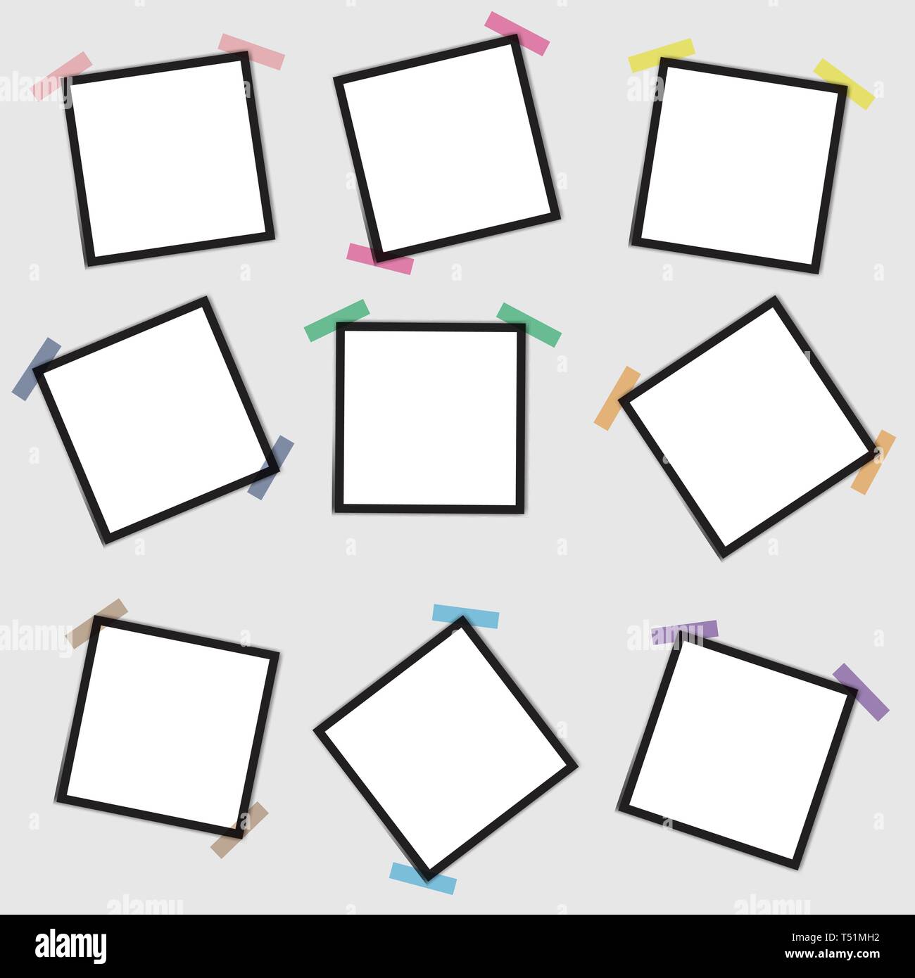 Vector mockup of a blank photo frame on a gray background with a sticky ...
