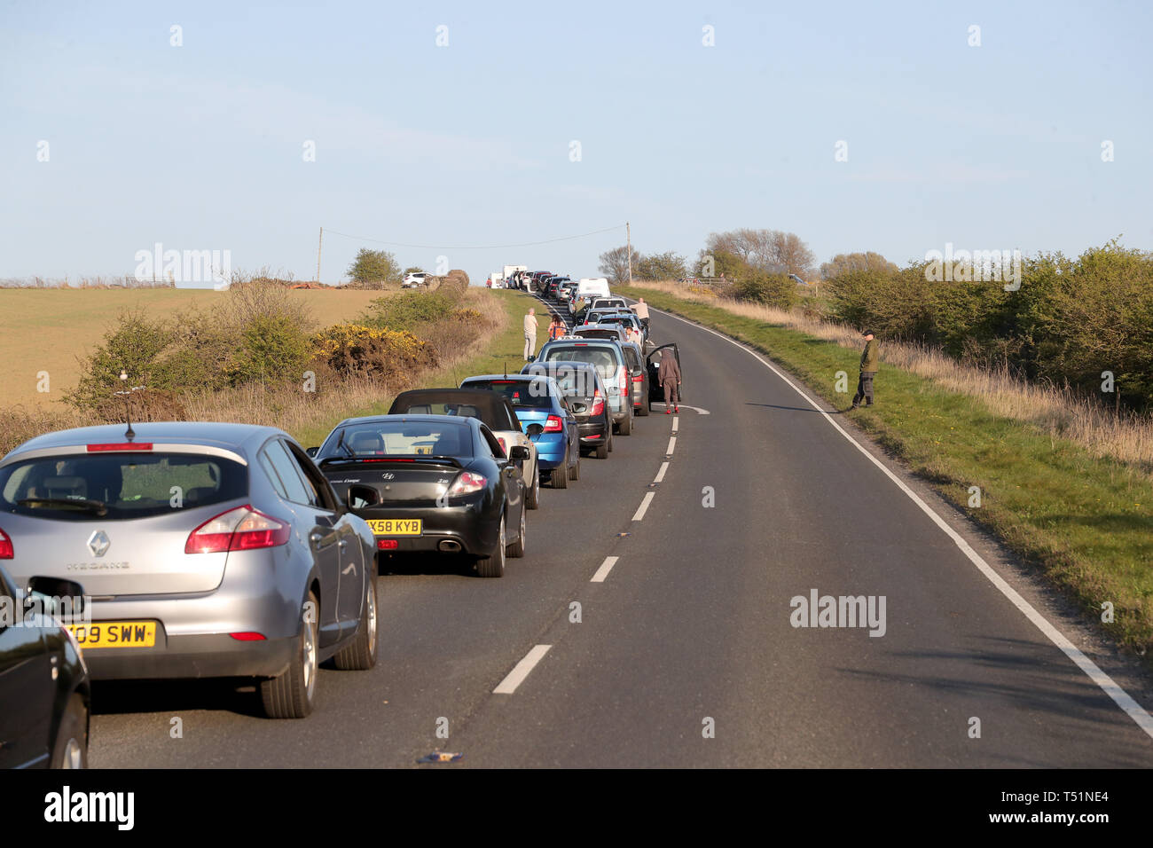 The A171 between Whitby and Scarborough which was closed after accident, Good Friday will be the busiest Easter holiday travel day as many people make the most of the long weekend. Stock Photo