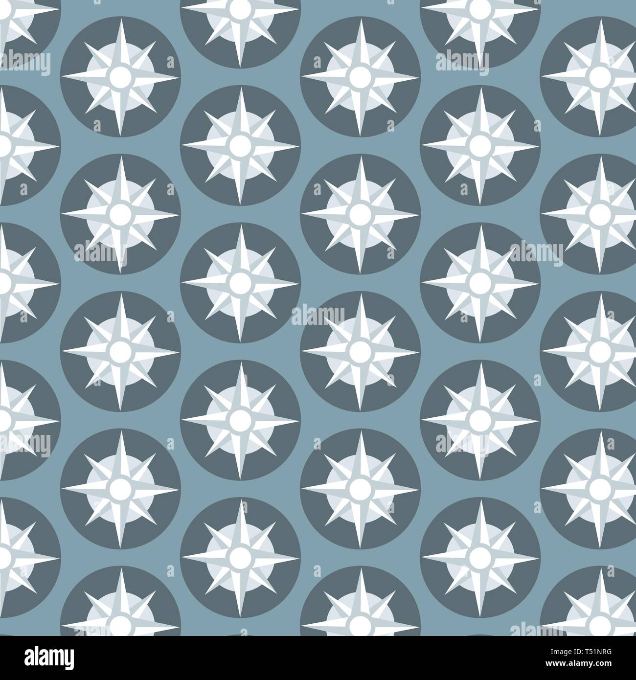 Compass vector pattern on blue background Stock Vector