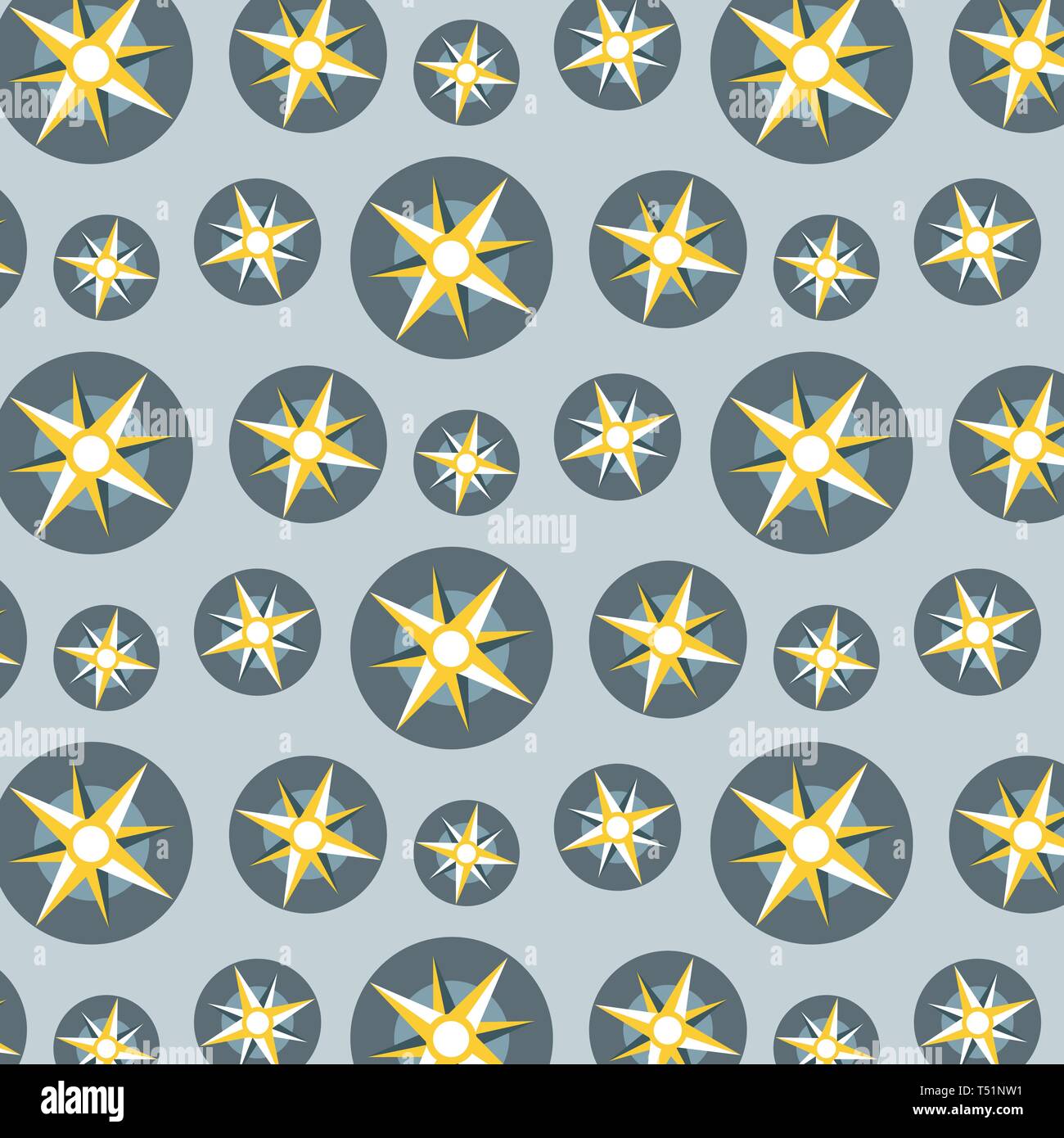 Compass vector pattern in gold color and gray background Stock Vector