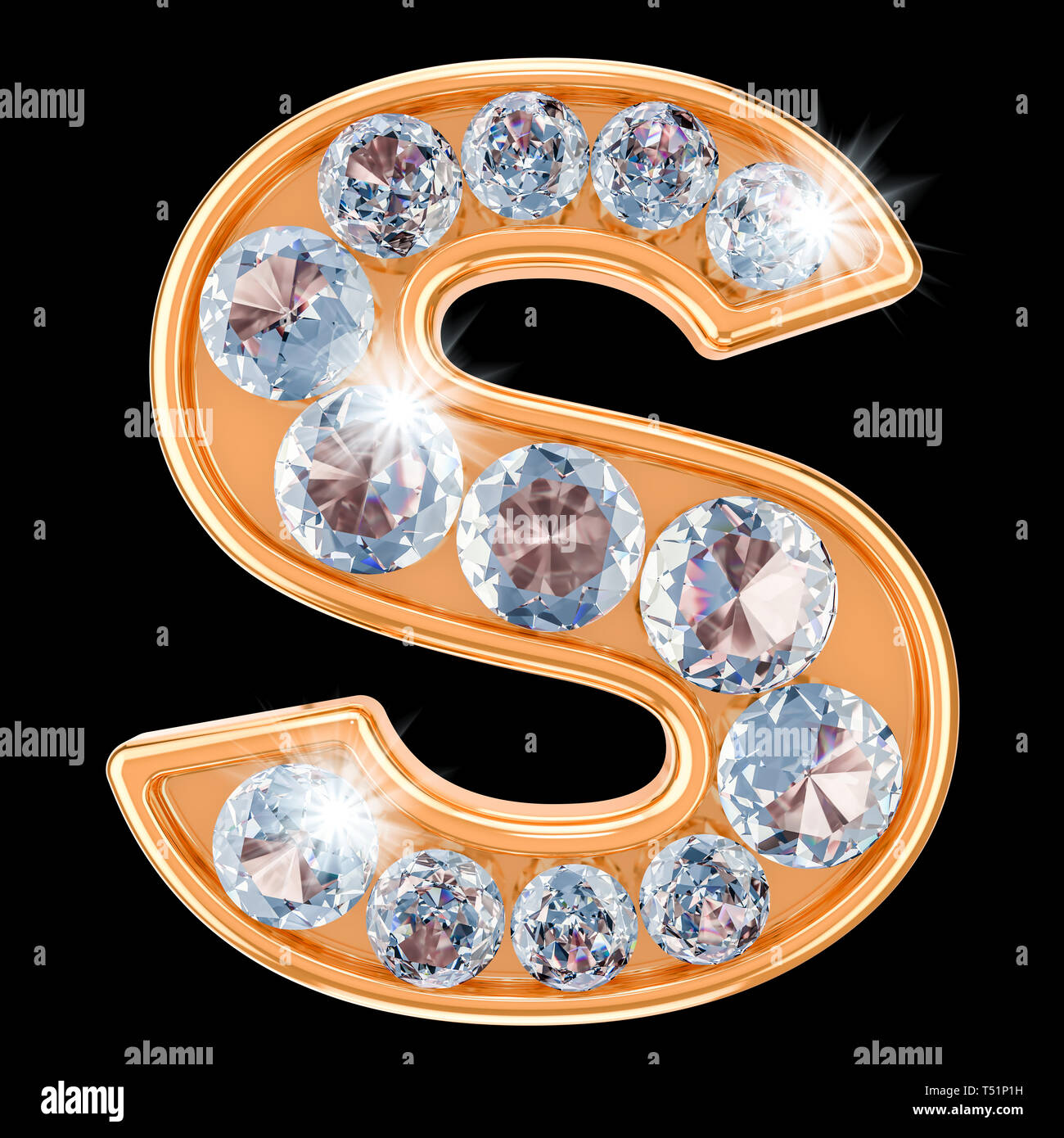Golden letter S with diamonds. 3D rendering isolated on black background  Stock Photo - Alamy