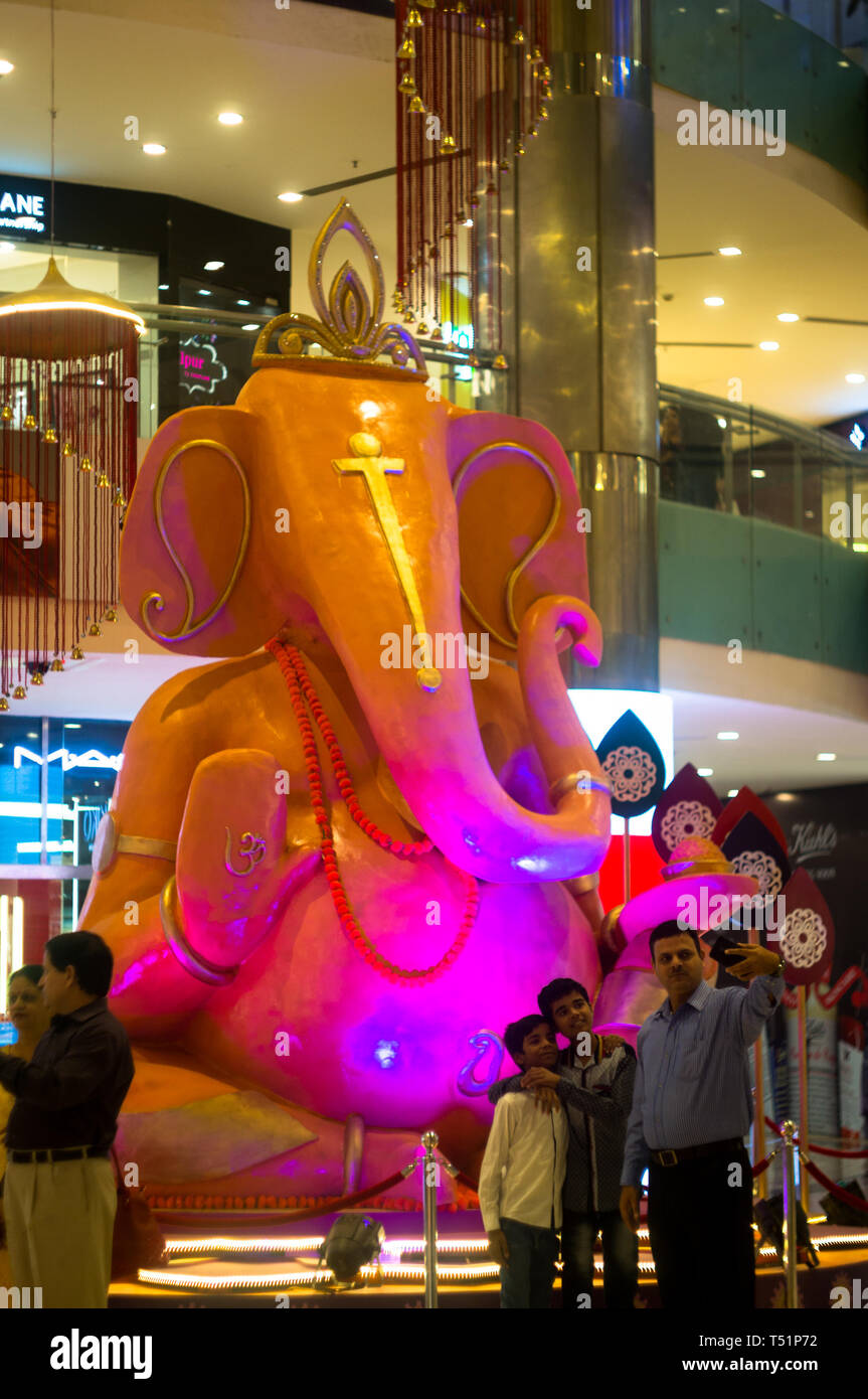 Delhi, India Circa 2019 Massive statue of hindu god ganesha on the
