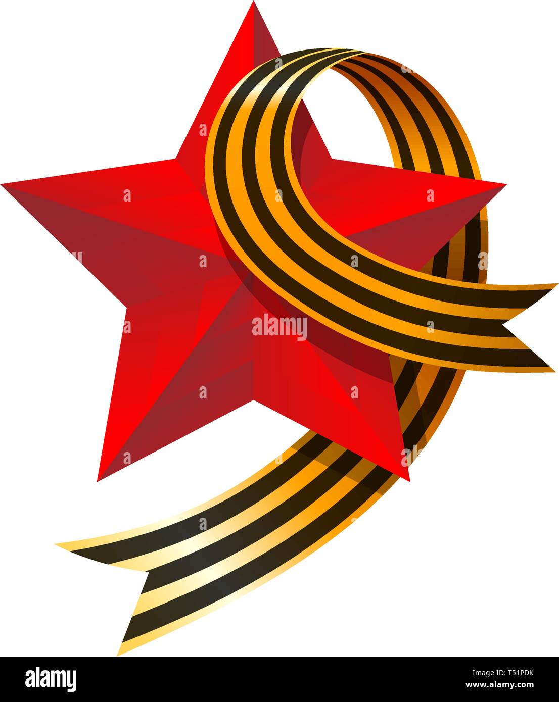May 9 Russian holiday Great Victory day. Big red star and carnation. Symbol of victory Soviet Union over Nazi Germany in World War II. Vector illustra Stock Vector