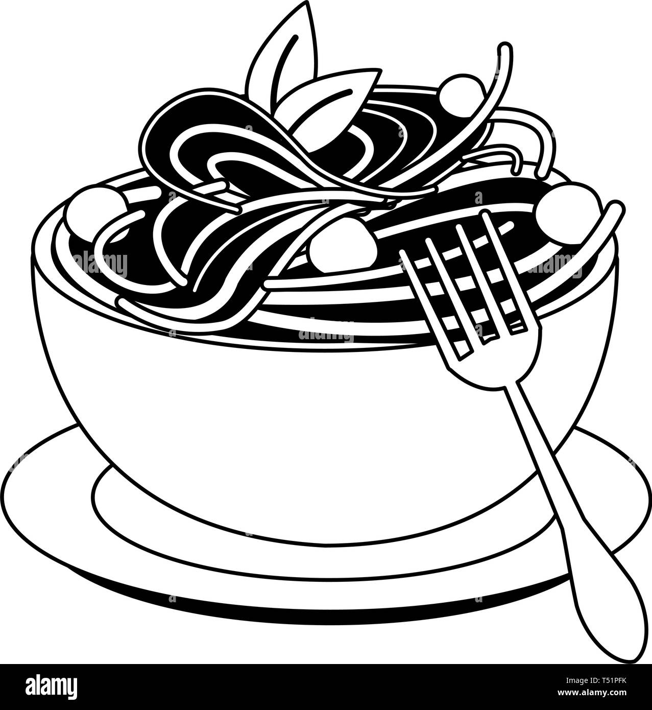 Spaghetti italian food in black and white Stock Vector