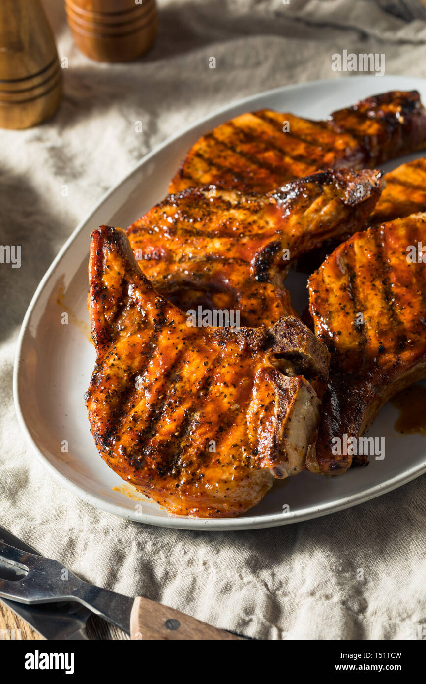 Homemade Barbecue Pork Chops Ready to Eat Stock Photo Alamy