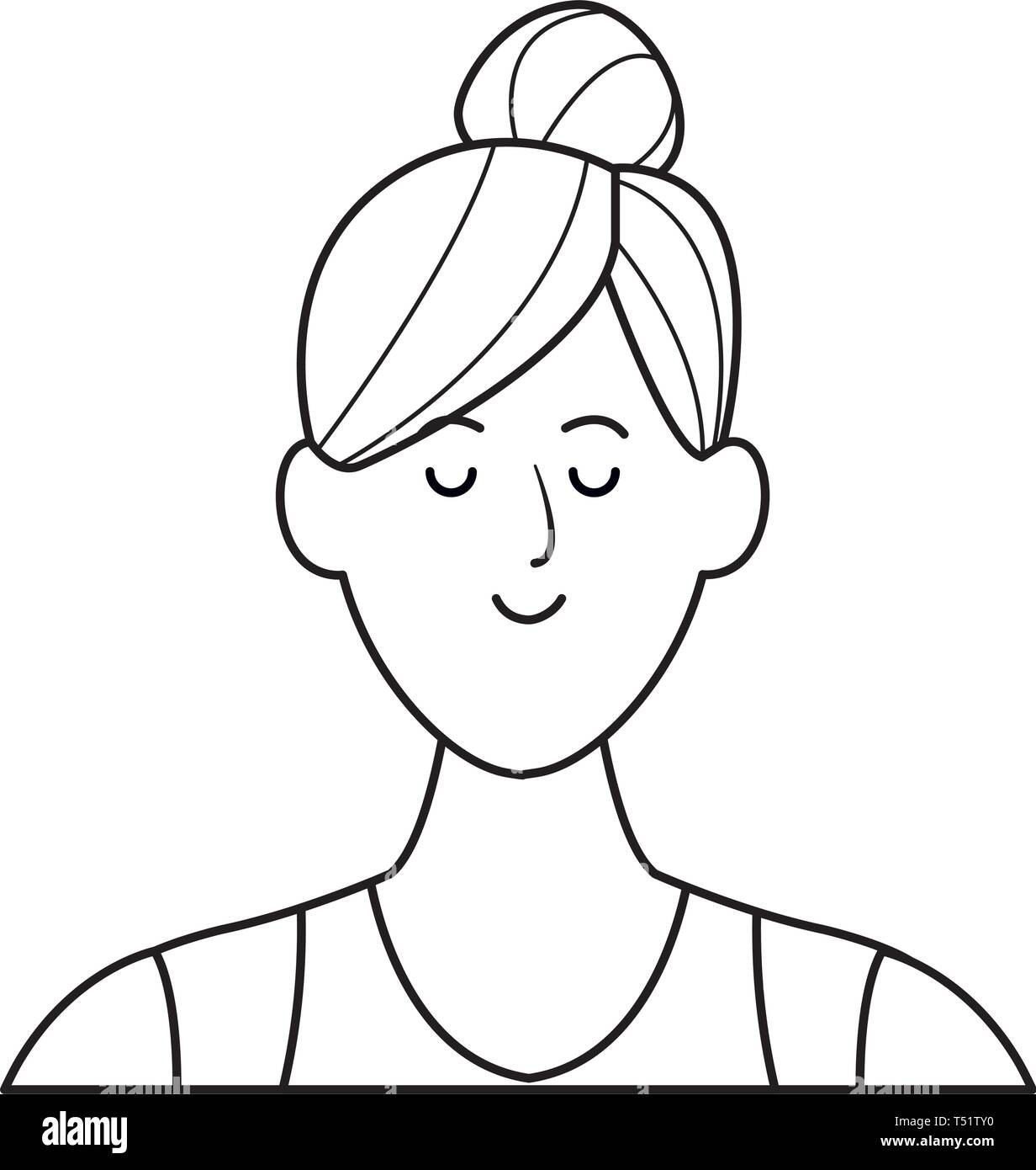 woman portrait avatar cartoon character black and white Stock Vector ...