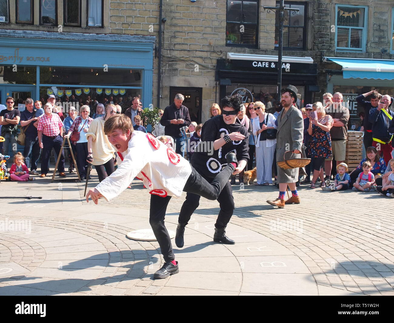 Sword fight in the Midgley Pace Egg Play at Hebden Bridge, a traditional mumming play performed for hundreds of years in the Calder Valley Stock Photo