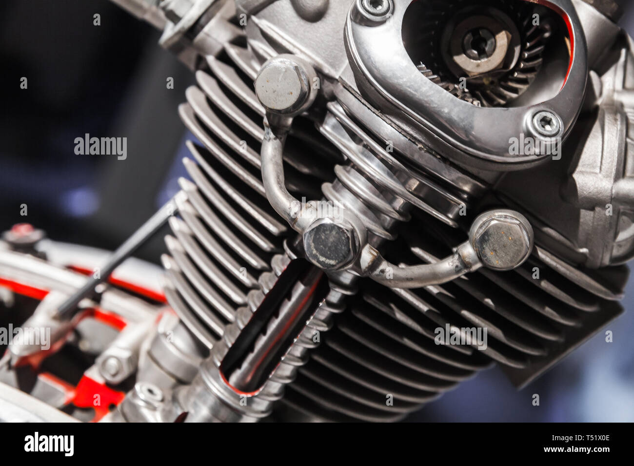 Motorcycle engine single cylinder 250 cc, close up photo of model with sections Stock Photo Alamy