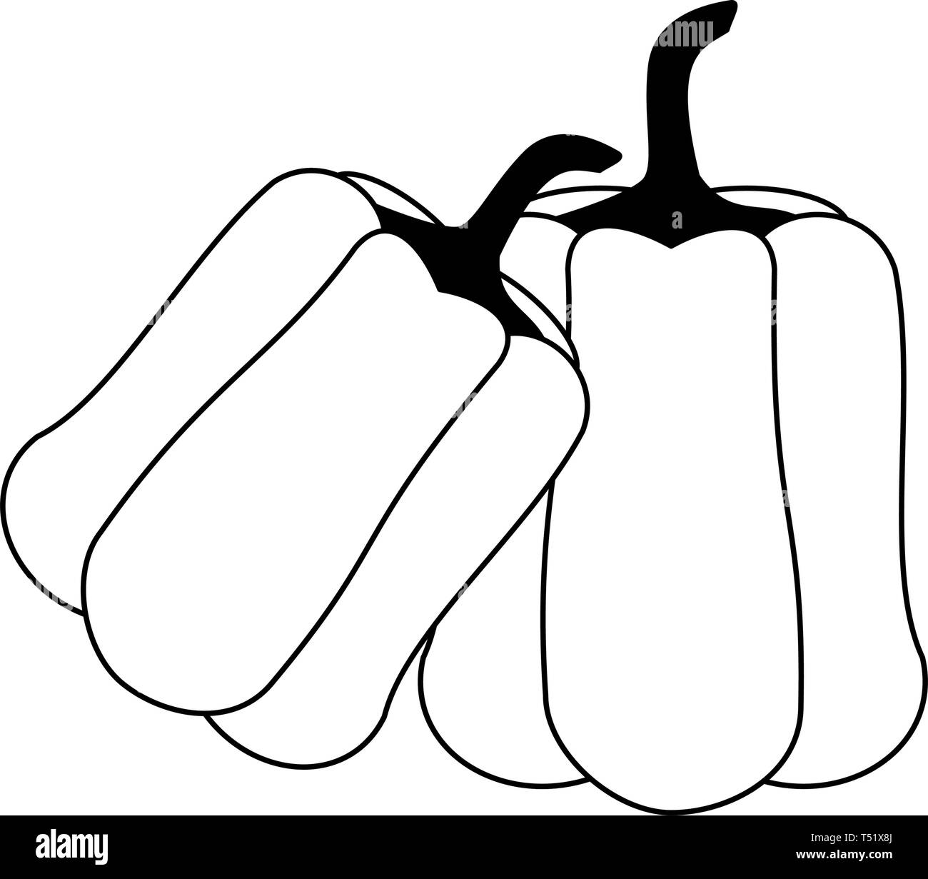 Fresh pepper vegetables cartoon in black and white Stock Vector Image