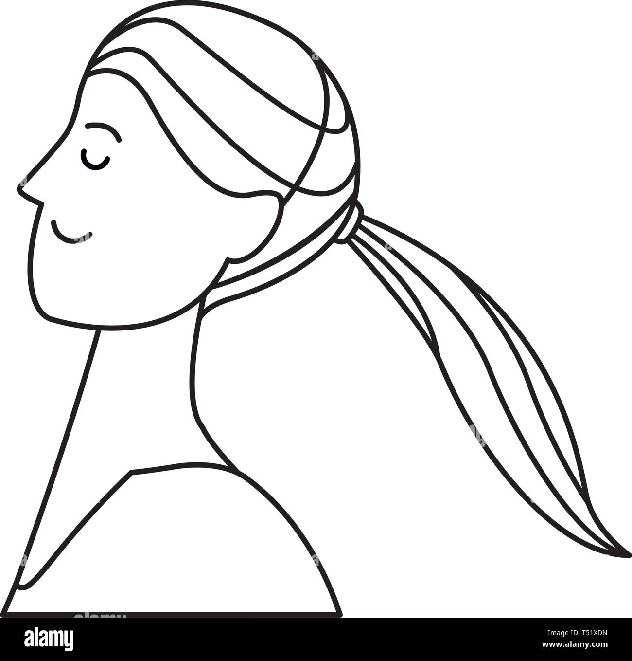 woman portrait avatar cartoon character black and white Stock Vector ...