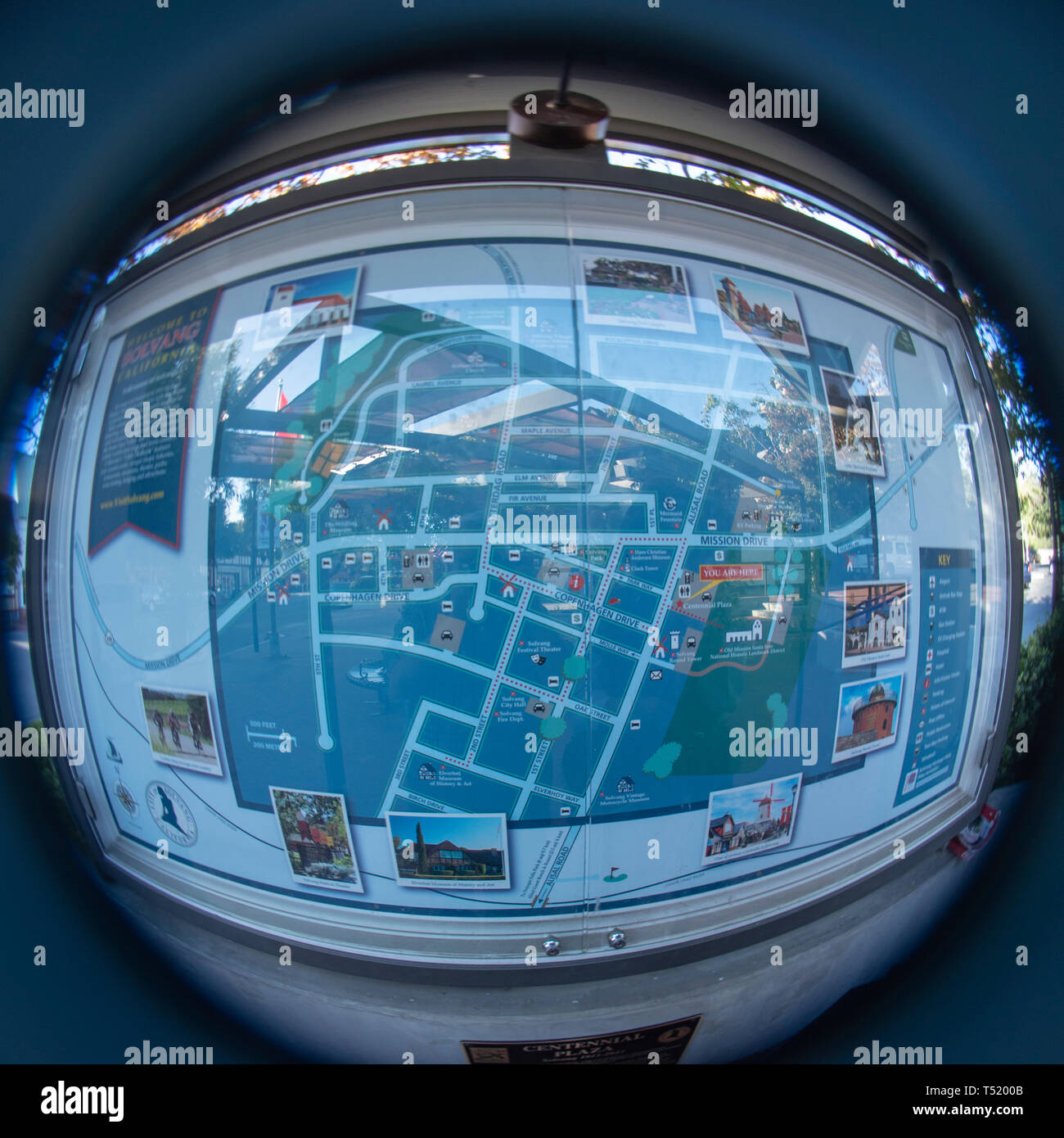 Glassed in map street map of Solvang, California Stock Photo Alamy