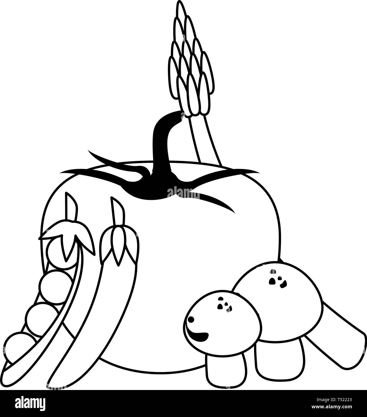 Fresh vegetables cartoon in black and white Stock Vector Image & Art ...