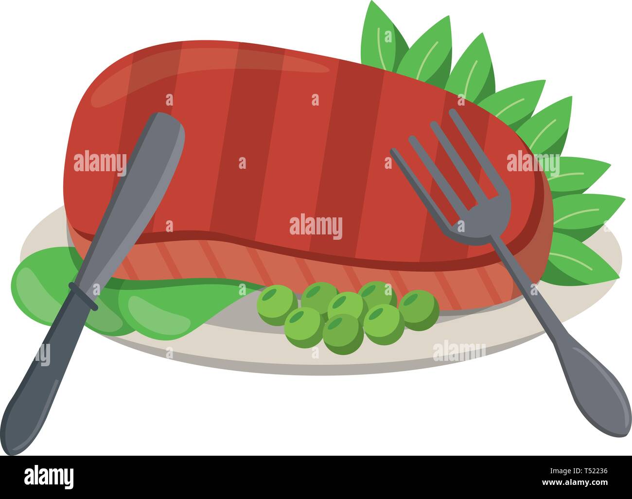 Beef steak with lettuce and cutlery Stock Vector Image & Art - Alamy