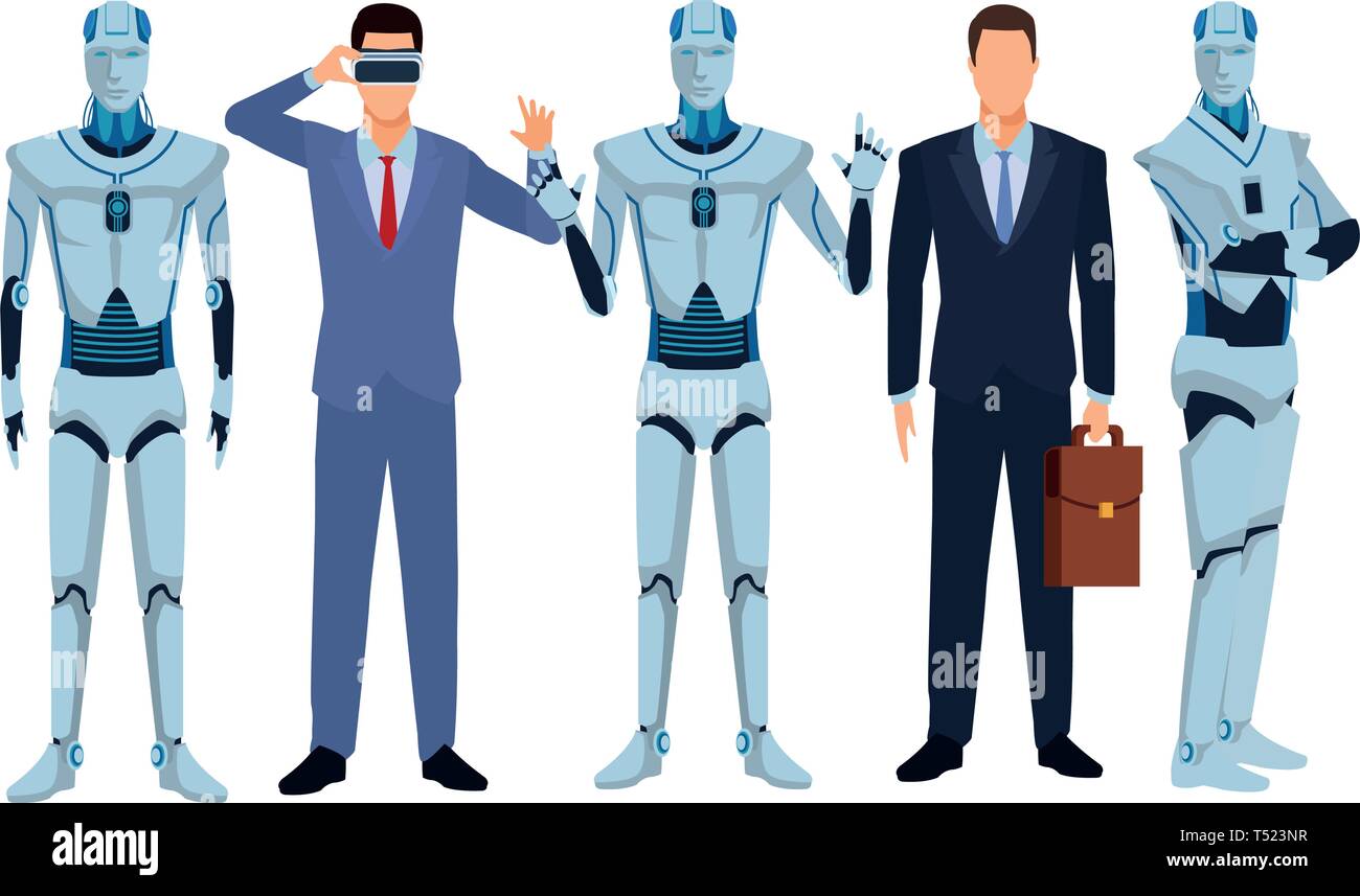 humanoid robot and businessmen Stock Vector