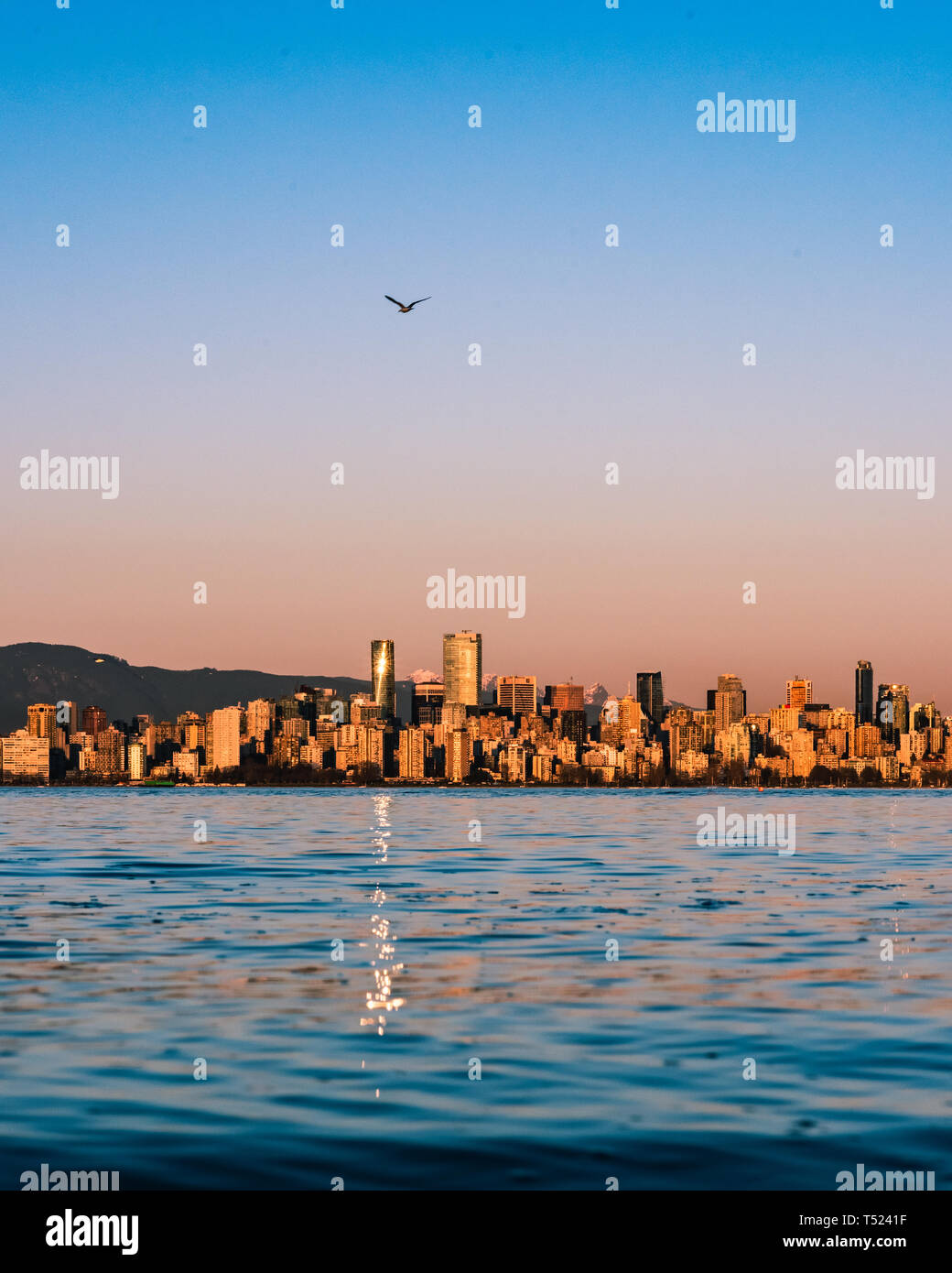 vancouver skyline at golden hour Stock Photo