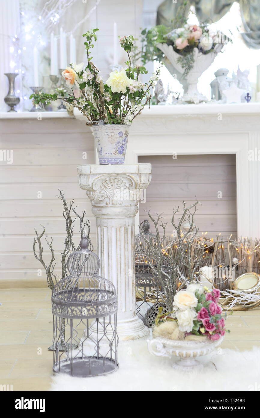 A room with a vintage white decor Stock Photo