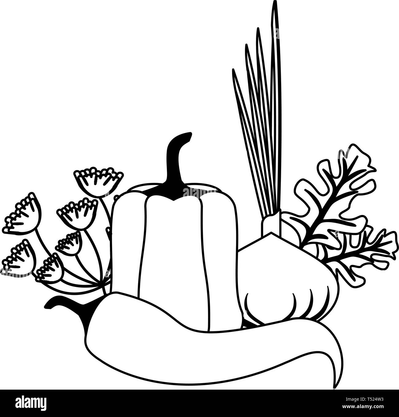 Fresh vegetables cartoon in black and white Stock Vector Image & Art