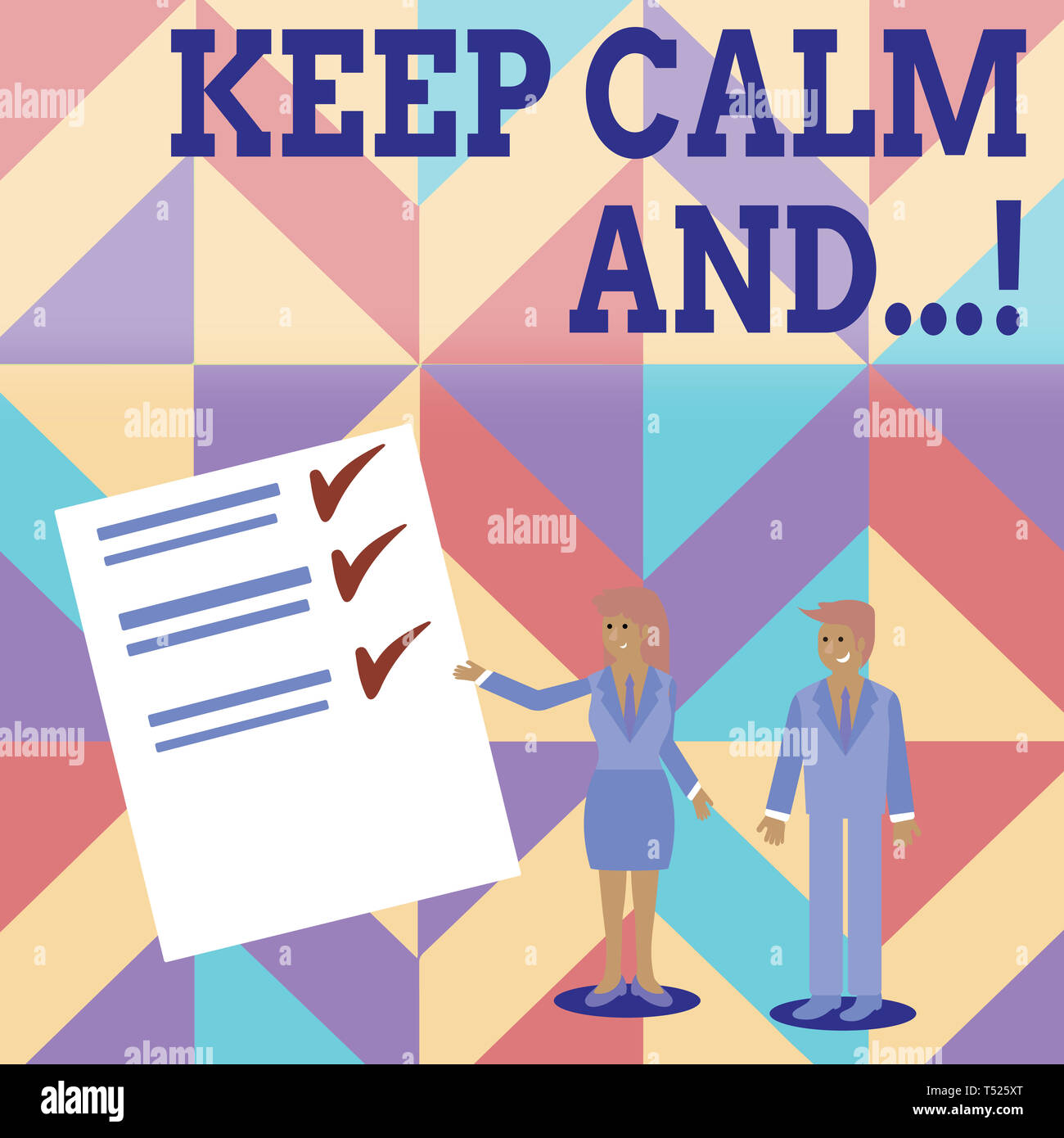 Conceptual Hand Writing Showing Keep Calm And Concept Meaning Motivational Poster Produced By British Government Man And Woman Presenting Report Of C Stock Photo Alamy