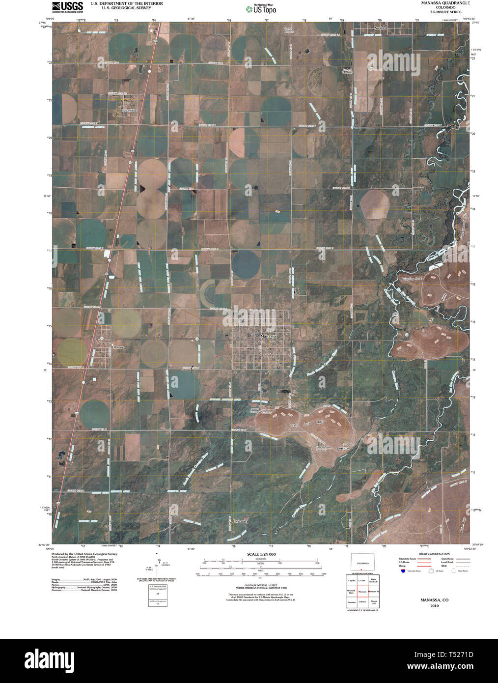 USGS TOPO Map Colorado CO Manassa 20100917 TM Restoration Stock Photo