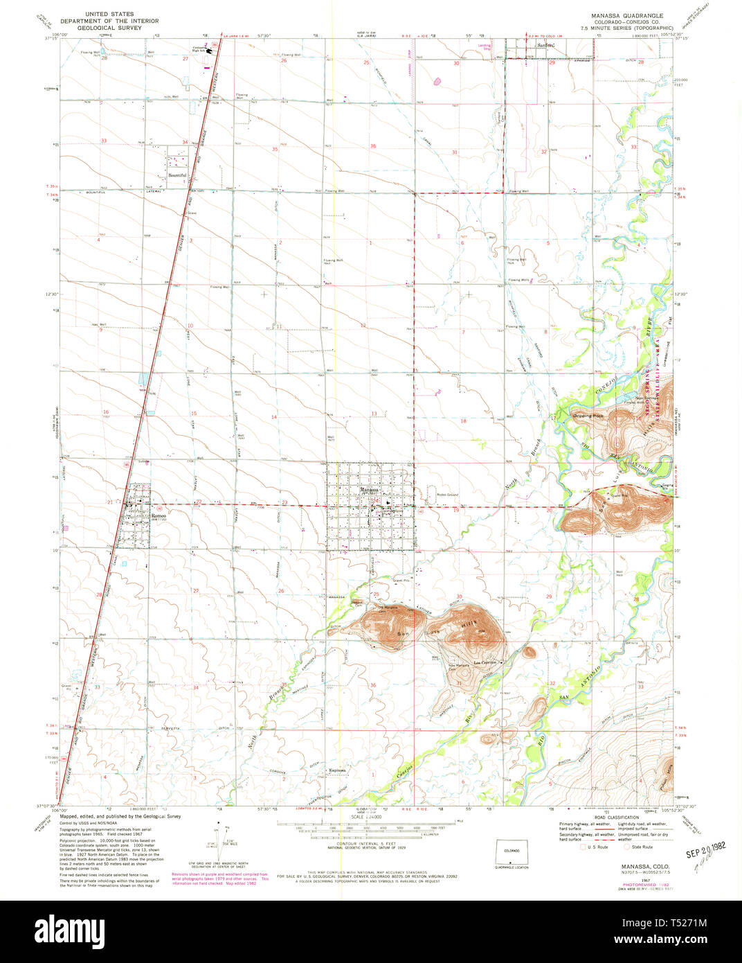 USGS TOPO Map Colorado CO Manassa 233684 1967 24000 Restoration Stock Photo