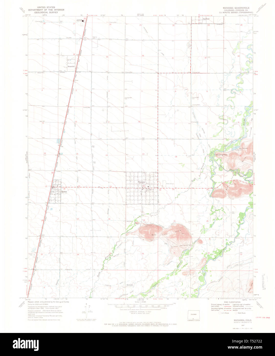 USGS TOPO Map Colorado CO Manassa 450475 1967 24000 Restoration Stock Photo