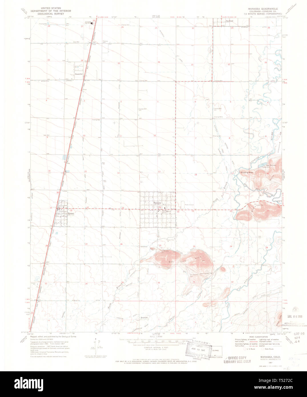 USGS TOPO Map Colorado CO Manassa 450476 1967 24000 Restoration Stock Photo