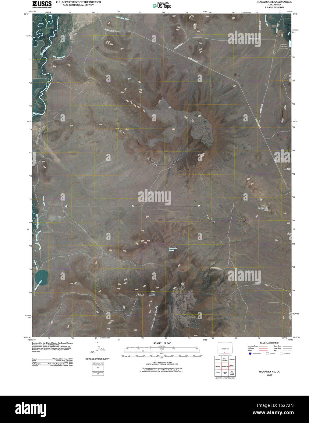 USGS TOPO Map Colorado CO Manassa NE 20100917 TM Restoration Stock Photo