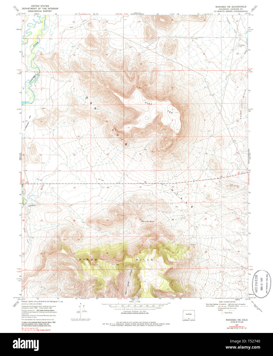 USGS TOPO Map Colorado CO Manassa NE 233683 1967 24000 Restoration Stock Photo