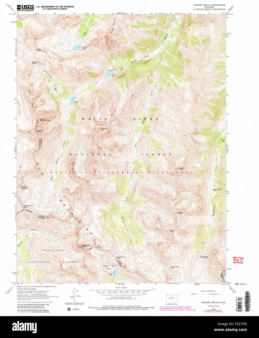 Maroon Bells Colorado Map Usgs Topo Map Colorado Co Maroon Bells 233703 1960 24000 Restoration Stock  Photo - Alamy