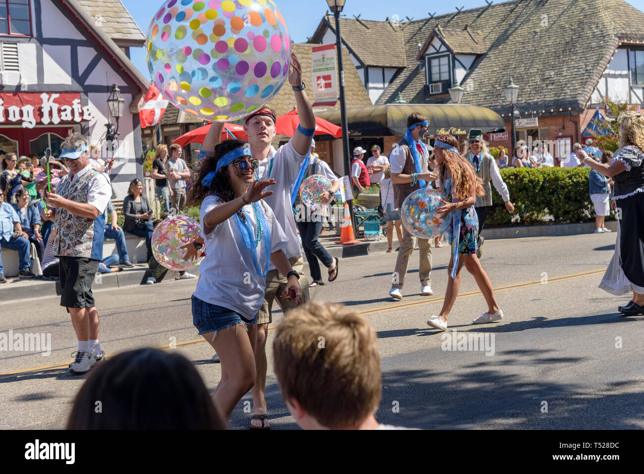 Kids in Danish Days parade throwing balls Stock Photo Alamy