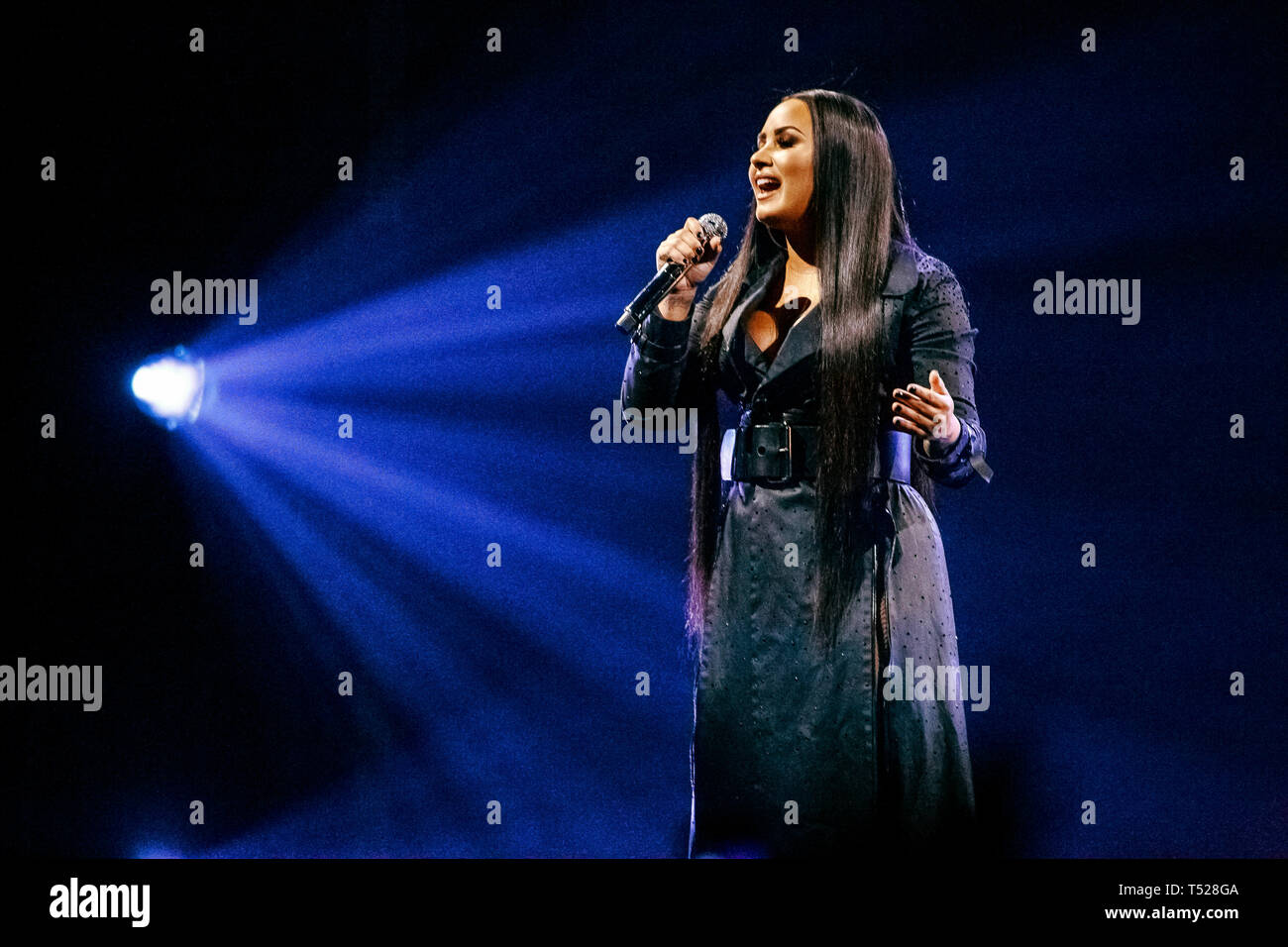 Super star Demi Lovato performs for the first time in Italy. The only Italian date of his world tour took place at the Unipol Arena in Bologna. Stock Photo