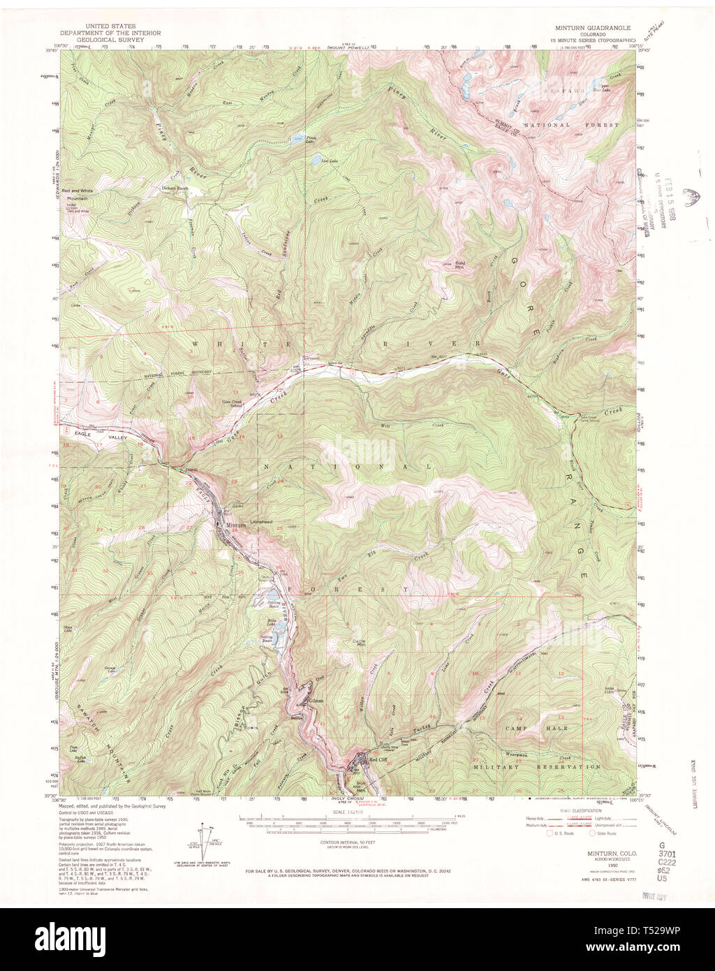 USGS TOPO Map Colorado CO Minturn 402690 1950 62500 Restoration Stock Photo Alamy