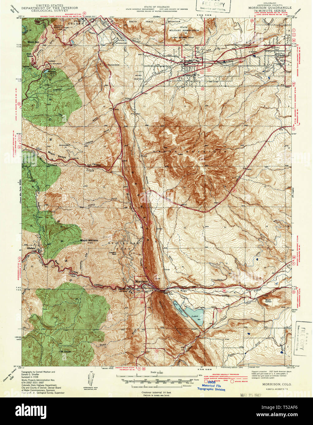 Usgs Topo Maps Colorado Usgs Topo Map Colorado Co Morrison 233824 1942 31680 Restoration Stock  Photo - Alamy