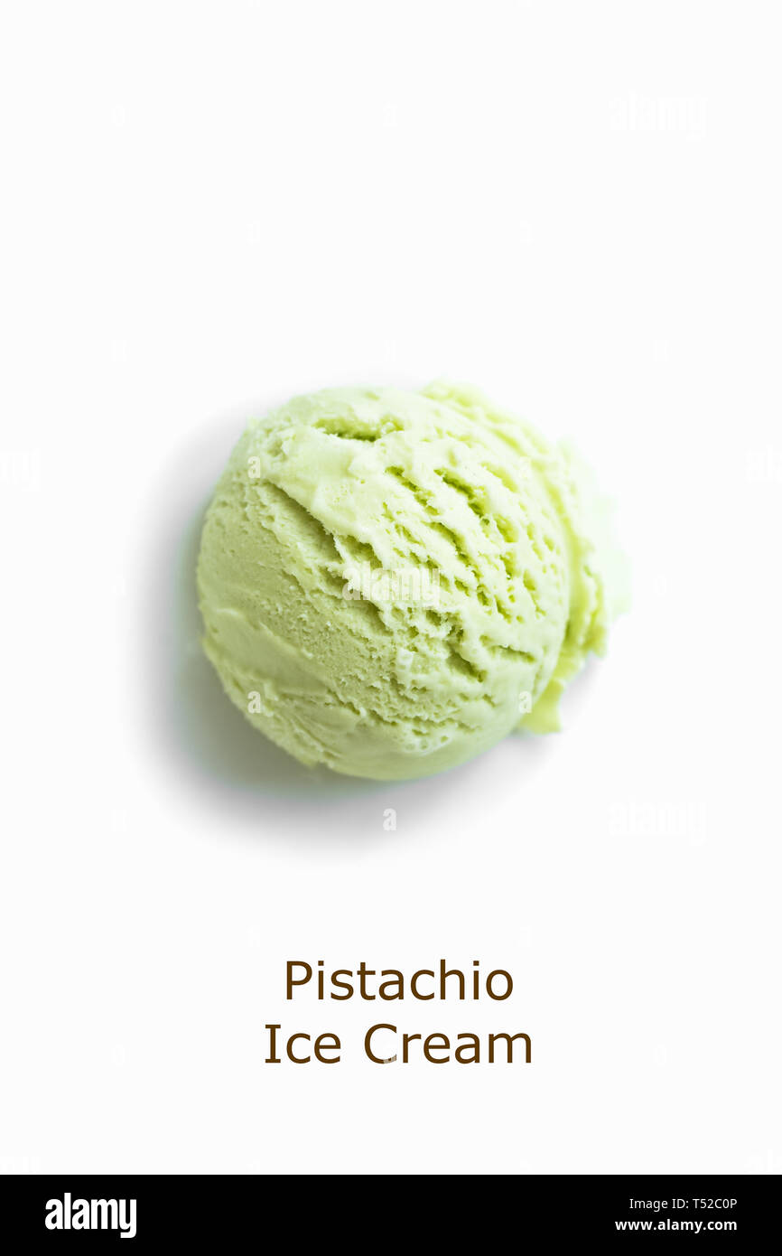 Pistachio Ice Cream isolated on white background, top view. Green