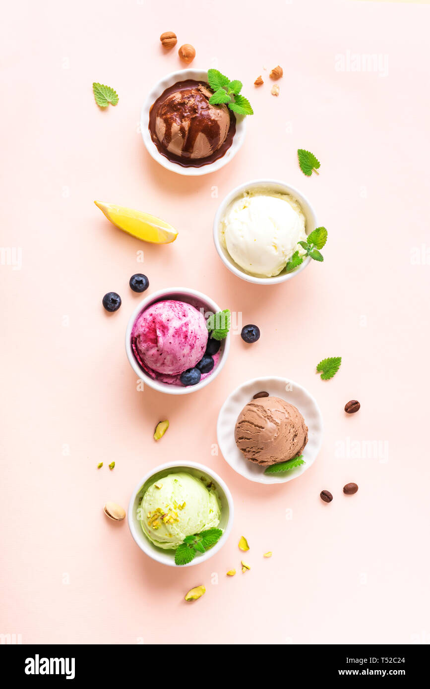 Ice Cream Assortment. Various fruit, berries, chocolate ice creams on