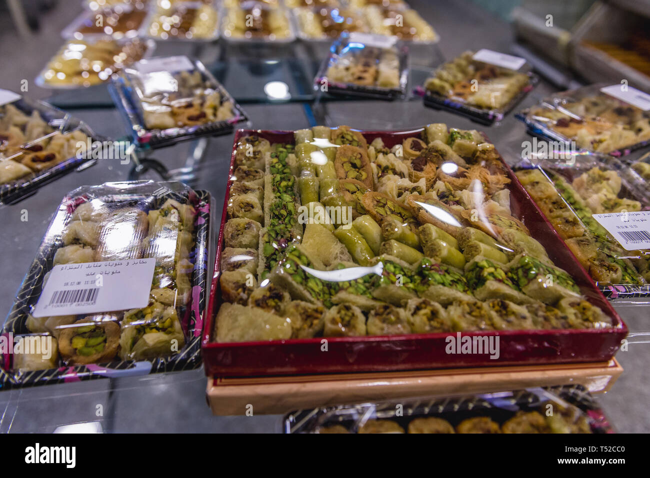baklava boxes shop in Wadi Musa city, Jordan Stock Photo - Alamy
