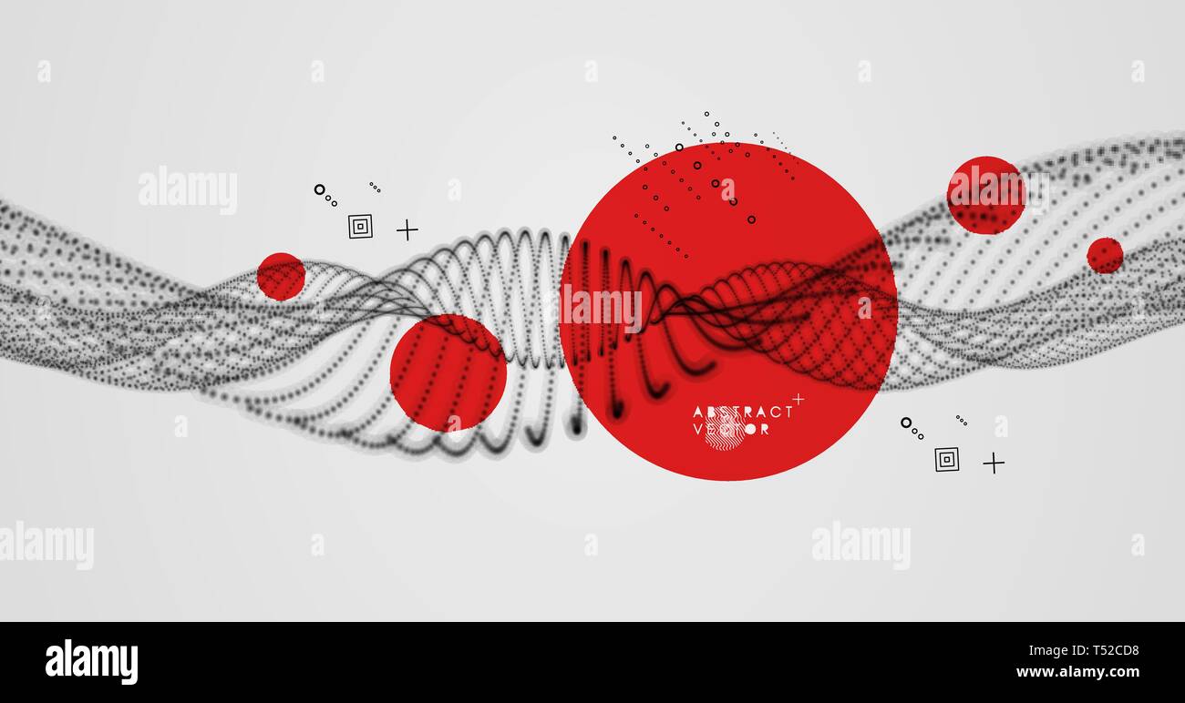 Wave with connected dots. Connection structure. Wireframe vector illustration. Stock Vector