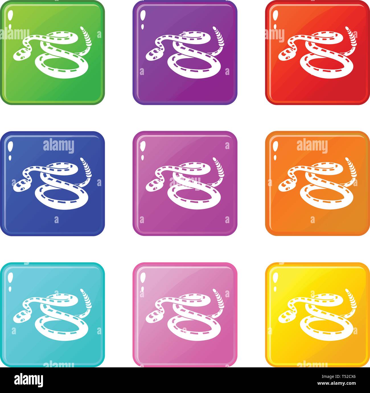 Rattlesnake icons set 9 color collection Stock Vector