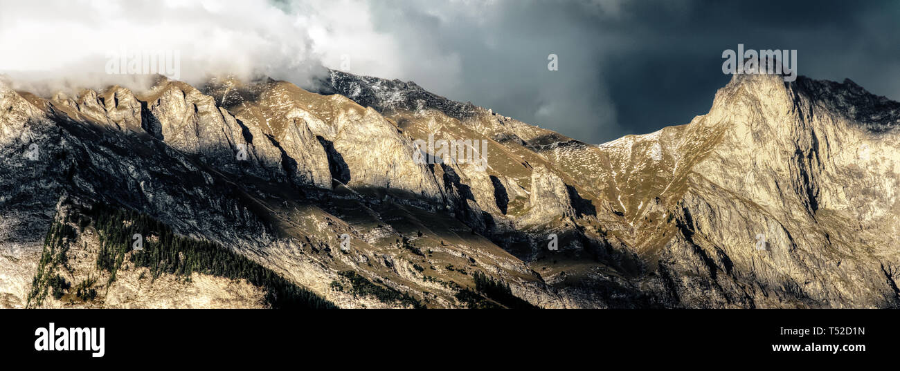 Oblique light on the upper slopes of the Falknis, Swiss Alps Stock Photo