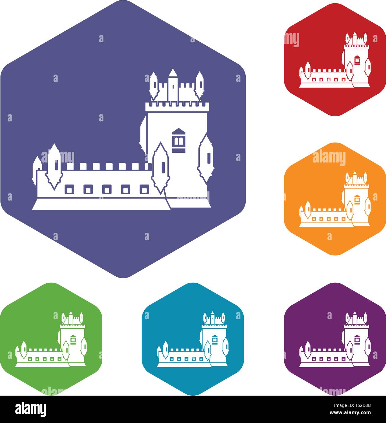 History castle icons vector hexahedron Stock Vector